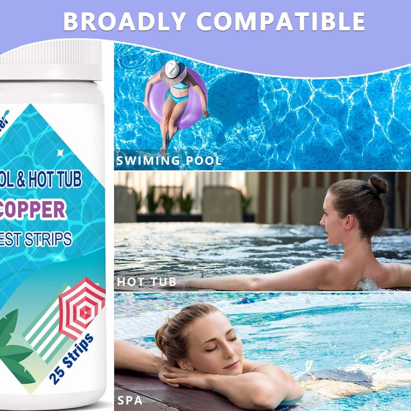 SaySummer Copper Test Strips for Pool Water: 25 Counts Pool Copper Test Kit for Testing Range 0-2 ppm Copper in Swimming Pool Hot-Tub Spa - Pool Metal Test Kit for Above-Ground and Inground Pool Testing Copper - Image 5